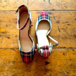 JCrew Holiday heels plaid size 7 NEVER WORN!